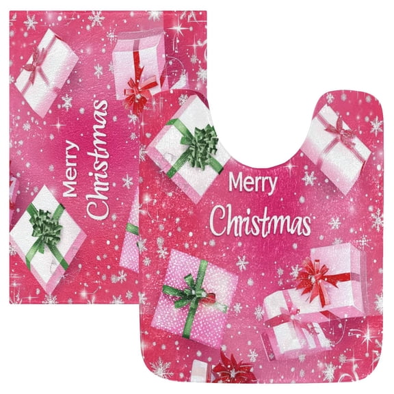 2 Piece Soft Bathroom Rug Set Christmas Background with Gifts Bath Mat and U-Shaped Toilet Contour Rug (16"x24" 20"x24")