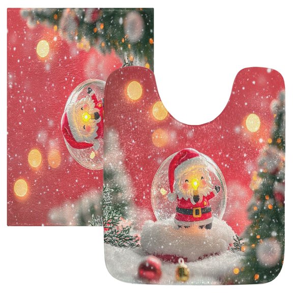 2 Piece Soft Bathroom Rug Set Christmas Decoration Bath Mat and U-Shaped Toilet Contour Rug (16"x24" 20"x24")