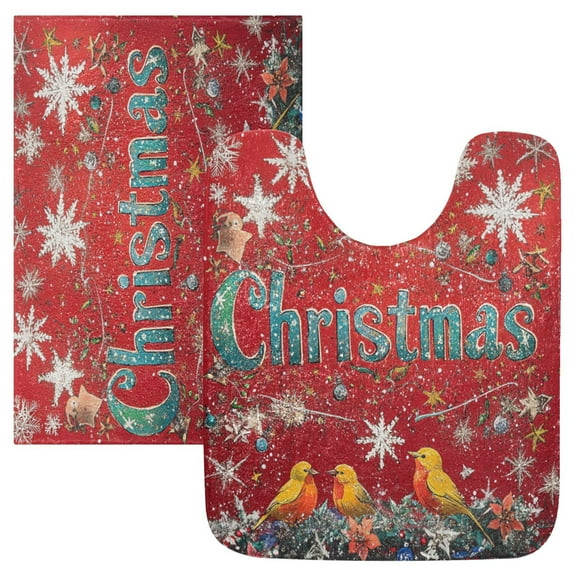 2 Piece Soft Bathroom Rug Set Christmas Decorations Bath Mat and U-Shaped Toilet Contour Rug (16"x24" 20"x24")