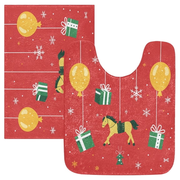 2 Piece Soft Bathroom Rug Set Christmas Decorations Pattern Bath Mat and U-Shaped Toilet Contour Rug (16"x24" 20"x24")