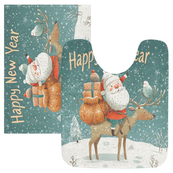 2 Piece Soft Bathroom Rug Set Christmas Elements Bath Mat and U-Shaped Toilet Contour Rug (16"x24" 20"x24")