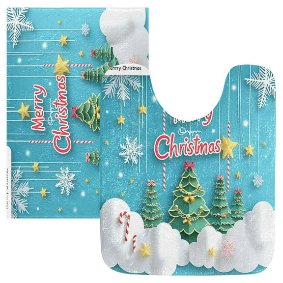 2 Piece Soft Bathroom Rug Set Christmas Paper-cut Background Bath Mat and U-Shaped Toilet Contour Rug (16"x24" 20"x24")