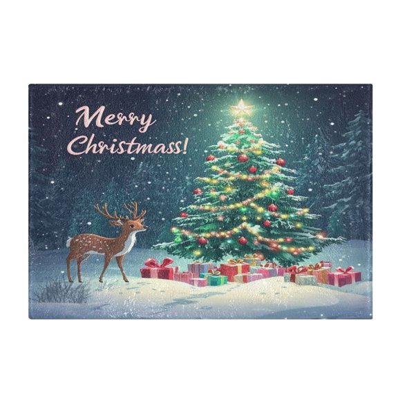 2 Piece Soft Bathroom Rug Set Christmas Rree Decorated with Colored Lights Bath Mat and U-Shaped Toilet Contour Rug (16"x24"+20"x24")