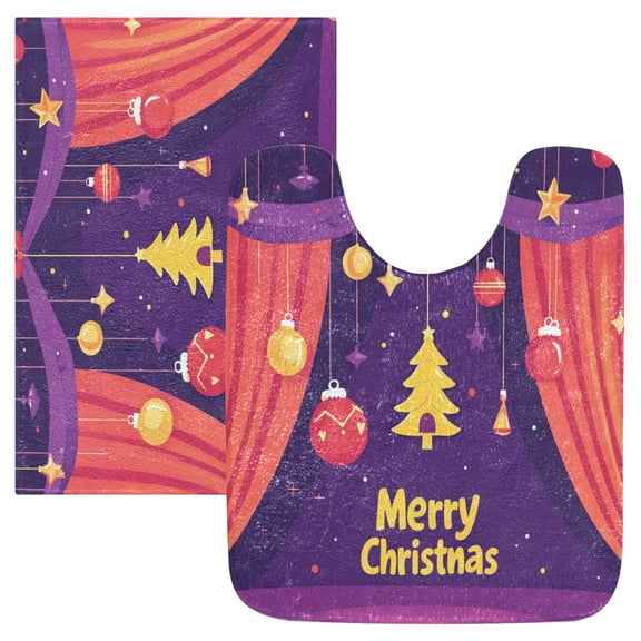 2 Piece Soft Bathroom Rug Set Christmas Stage Decorations Bath Mat and U-Shaped Toilet Contour Rug (16"x24" 20"x24")
