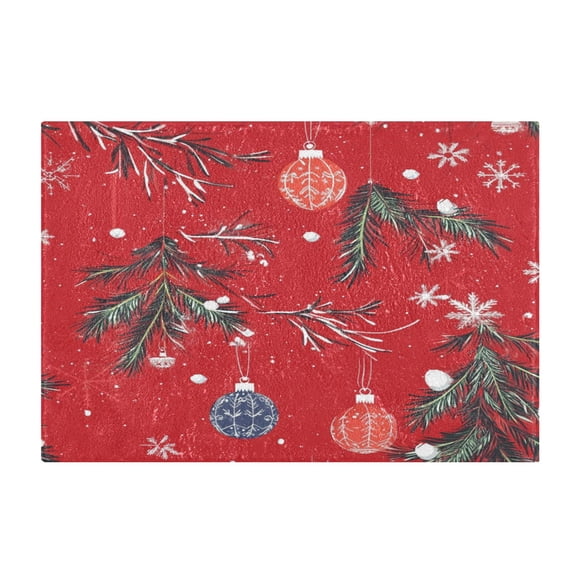 2 Piece Soft Bathroom Rug Set Christmas Tree Branches Bath Mat and U-Shaped Toilet Contour Rug (16"x24"+20"x24")