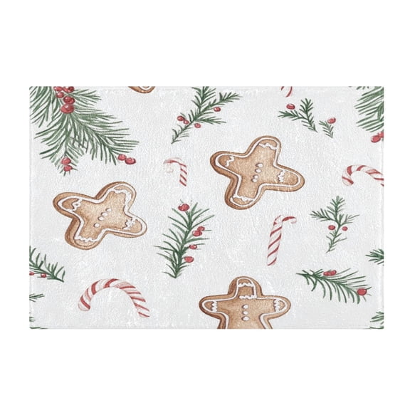2 Piece Soft Bathroom Rug Set Christmas Tree Branches and Cookie Bath Mat and U-Shaped Toilet Contour Rug (16"x24"+20"x24")