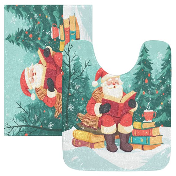 2 Piece Soft Bathroom Rug Set Christmas-themed Design Bath Mat and U-Shaped Toilet Contour Rug (16"x24" 20"x24")