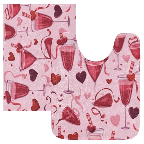 2 Piece Soft Bathroom Rug Set Cocktail Pattern Bath Mat and U-Shaped Toilet Contour Rug (16"x24" 20"x24")