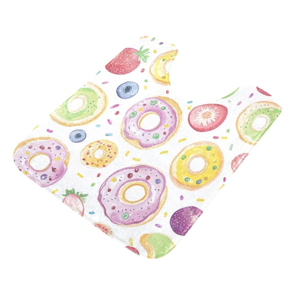 2 Piece Soft Bathroom Rug Set Colorful Doughnuts Pattern Bath Mat and U-Shaped Toilet Contour Rug (16"x24"+20"x24")