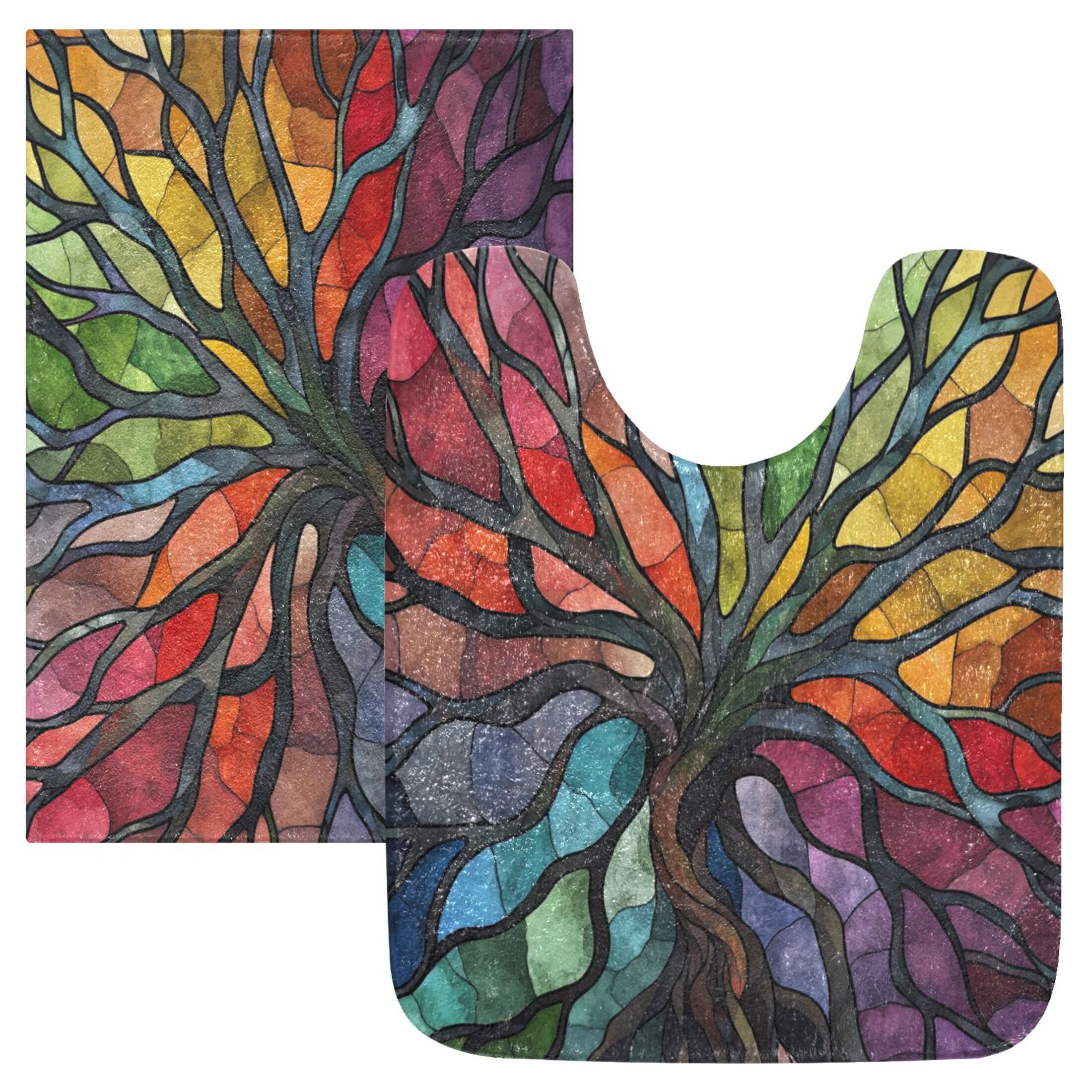 Tree Branch Rugs Soft Bathroom Rug Set Colorful Tree Branches Bath Mat and U-Shaped ...