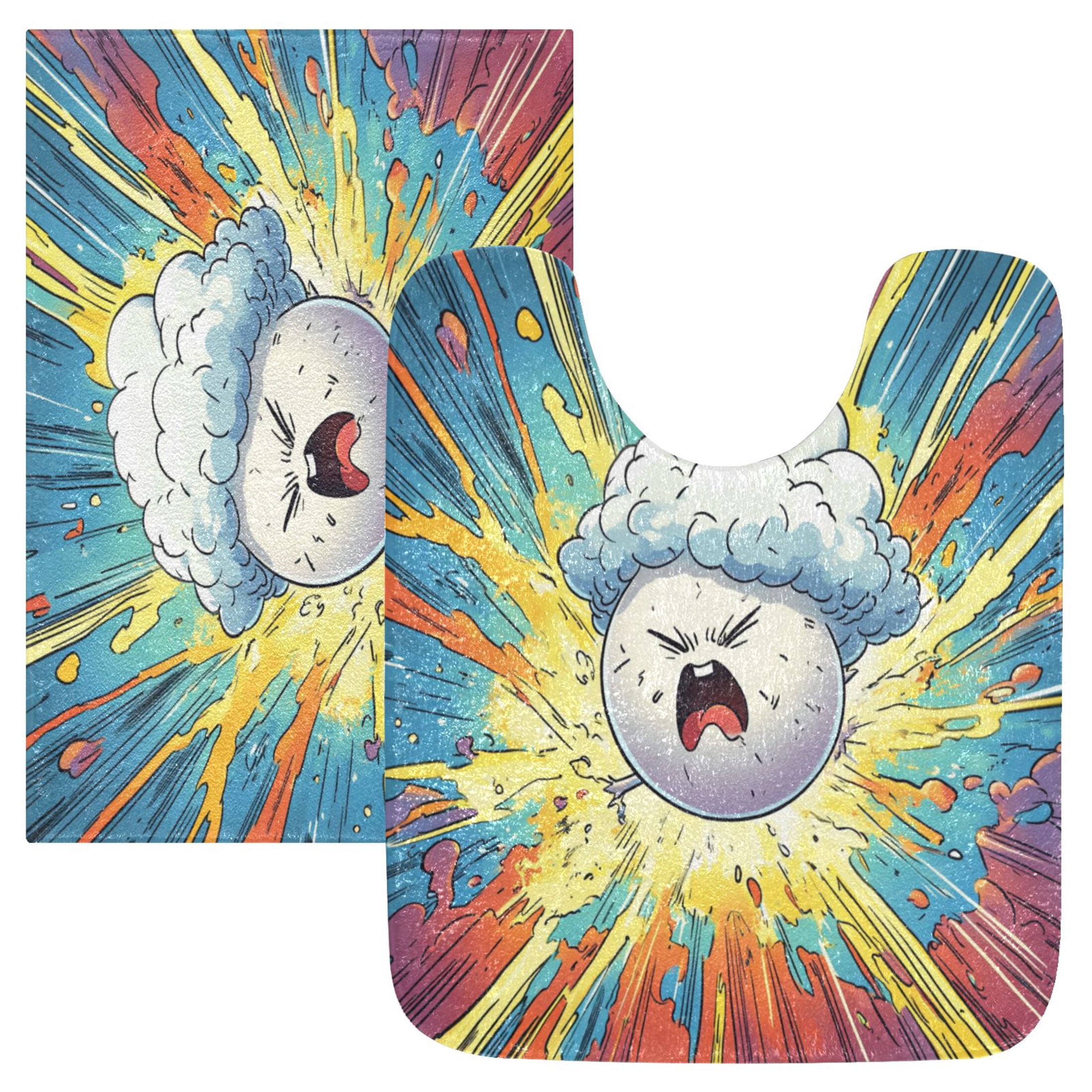 2 Piece Soft Bathroom Rug Set Comic Book Panel Bath Mat and U-Shaped ...