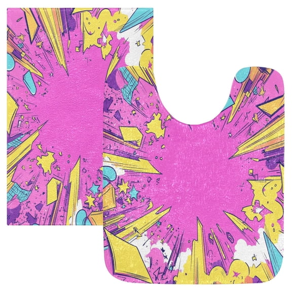 2 Piece Soft Bathroom Rug Set Comic Bubbles Bath Mat and U-Shaped Toilet Contour Rug (16"x24"+20"x24")