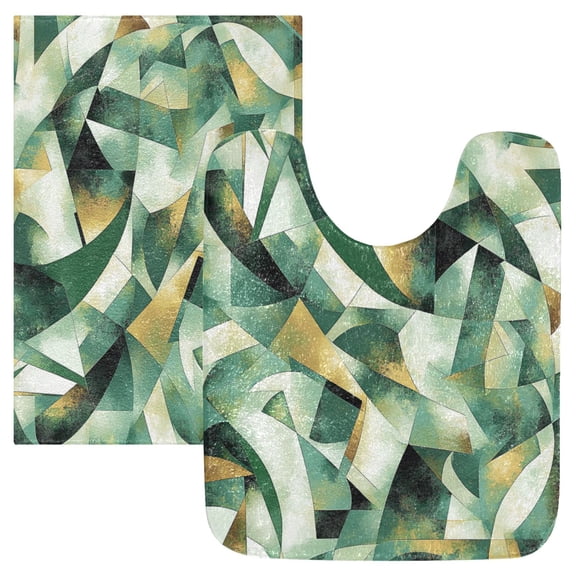 2 Piece Soft Bathroom Rug Set Cubist Geometric Shapes Bath Mat and U-Shaped Toilet Contour Rug (16"x24" 20"x24")