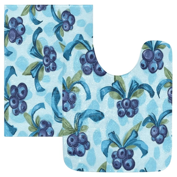 2 Piece Soft Bathroom Rug Set Cute Blueberry Pattern Bath Mat and U-Shaped Toilet Contour Rug (16"x24" 20"x24")