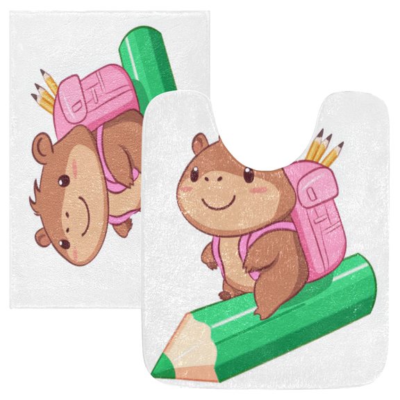 2 Piece Soft Bathroom Rug Set Cute Brown Capibara Bath Mat and U-Shaped Toilet Contour Rug (16"x24" 20"x24")