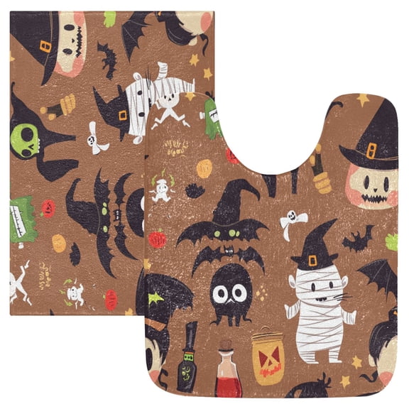 2 Piece Soft Bathroom Rug Set Cute Characters Bath Mat and U-Shaped Toilet Contour Rug (16"x24"+20"x24")