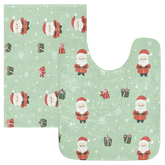 2 Piece Soft Bathroom Rug Set Cute Christmas Pattern Bath Mat and U-Shaped Toilet Contour Rug (16"x24" 20"x24")