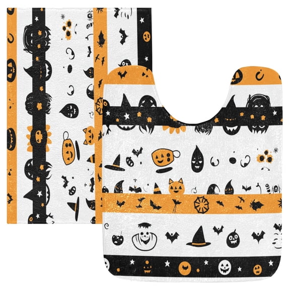 2 Piece Soft Bathroom Rug Set Cute Halloween Ribbons Bath Mat and U-Shaped Toilet Contour Rug (16"x24" 20"x24")
