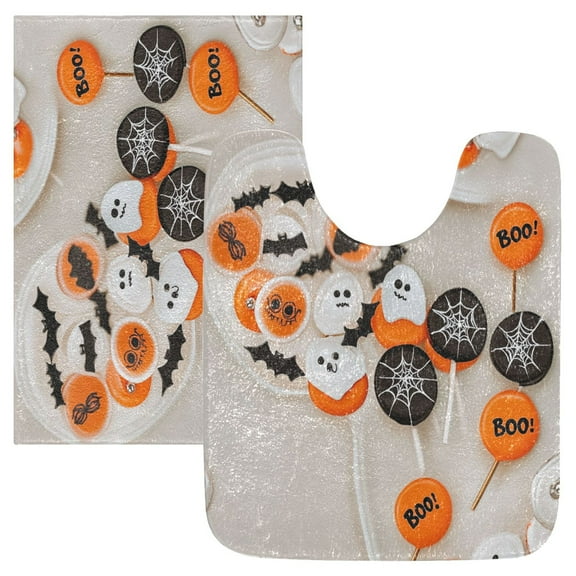 2 Piece Soft Bathroom Rug Set Cute Halloween-themed Lollipops Bath Mat and U-Shaped Toilet Contour Rug (16"x24" 20"x24")