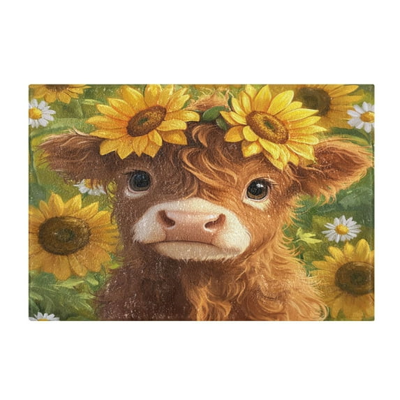 2 Piece Soft Bathroom Rug Set Cute Highland Cow Bath Mat and U-Shaped Toilet Contour Rug (16"x24"+20"x24")