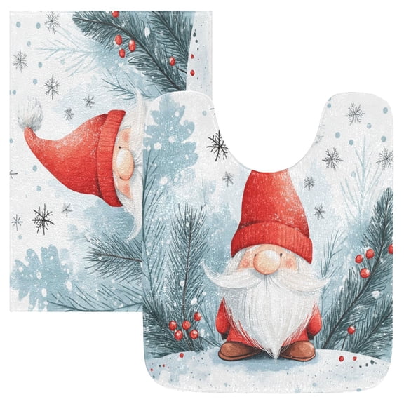 2 Piece Soft Bathroom Rug Set Cute Little People Bath Mat and U-Shaped Toilet Contour Rug (16"x24" 20"x24")