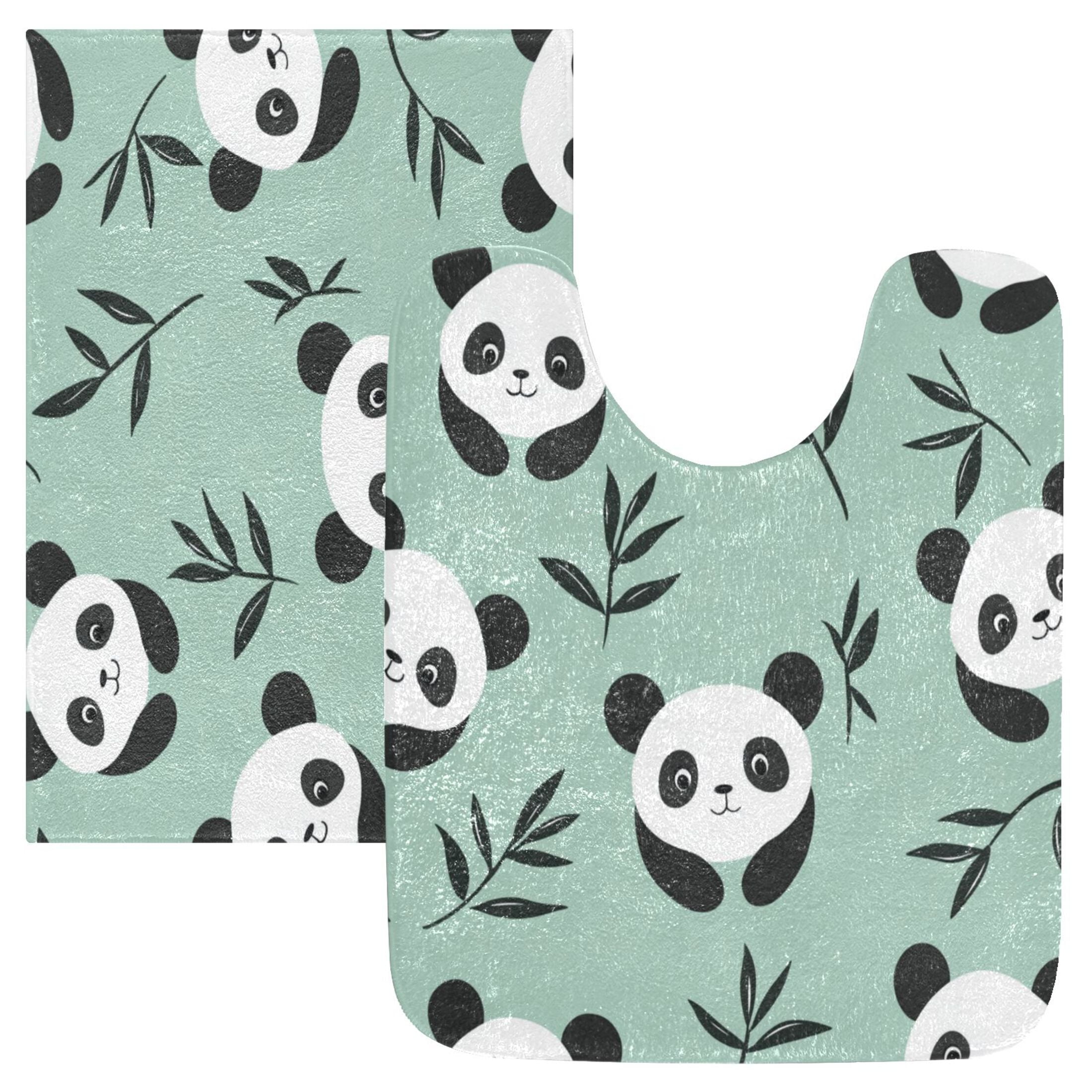 2 Piece Soft Bathroom Rug Set Cute Pandas Bath Mat and U-Shaped Toilet ...