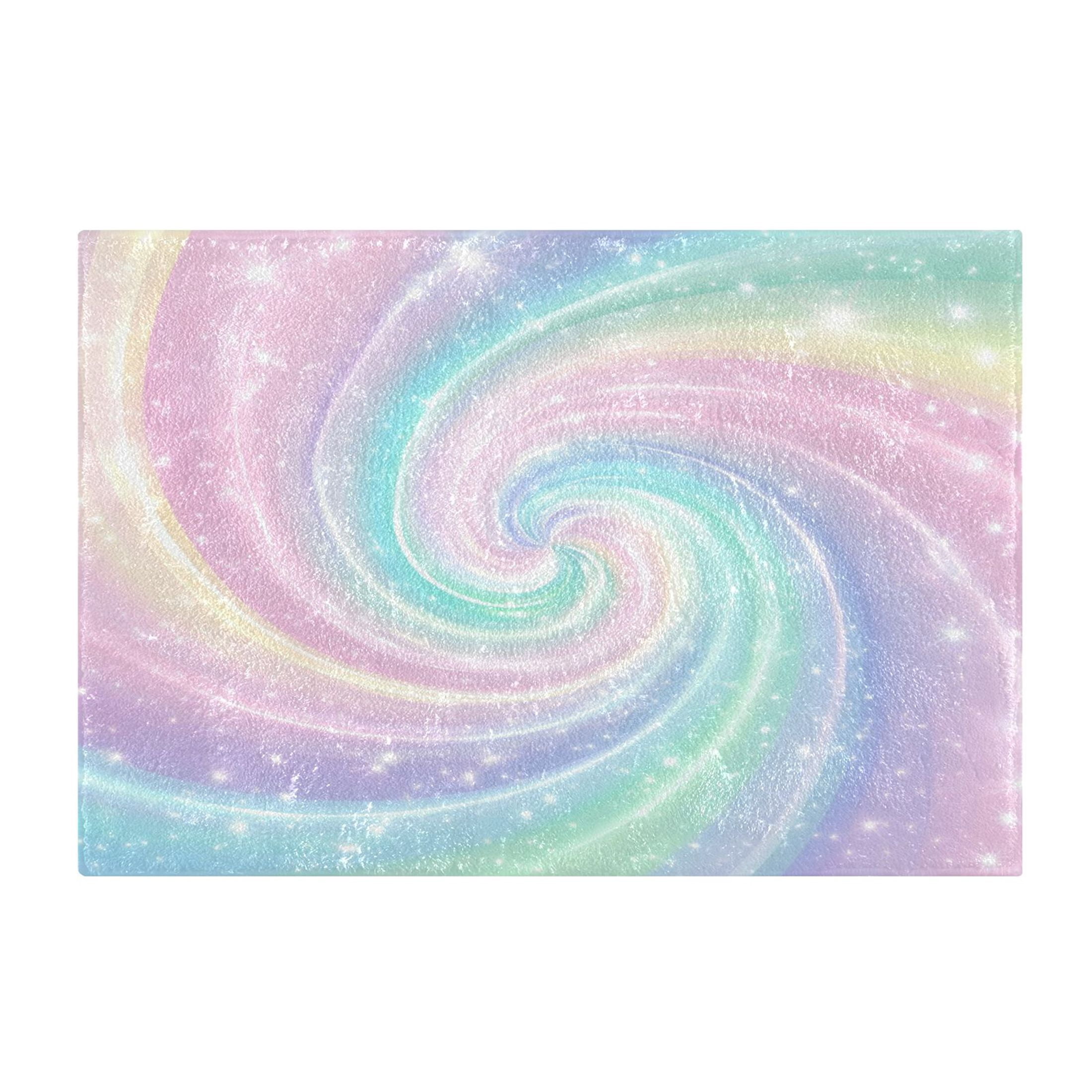 2 Piece Soft Bathroom Rug Set Cute Pastel Rainbow Swirl Bath Mat and U ...
