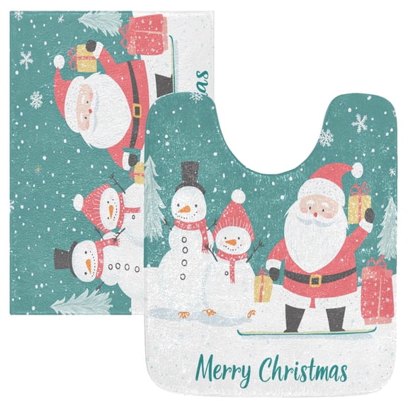 2 Piece Soft Bathroom Rug Set Cute Santa Claus and Snowman Bath Mat and U-Shaped Toilet Contour Rug (16"x24" 20"x24")