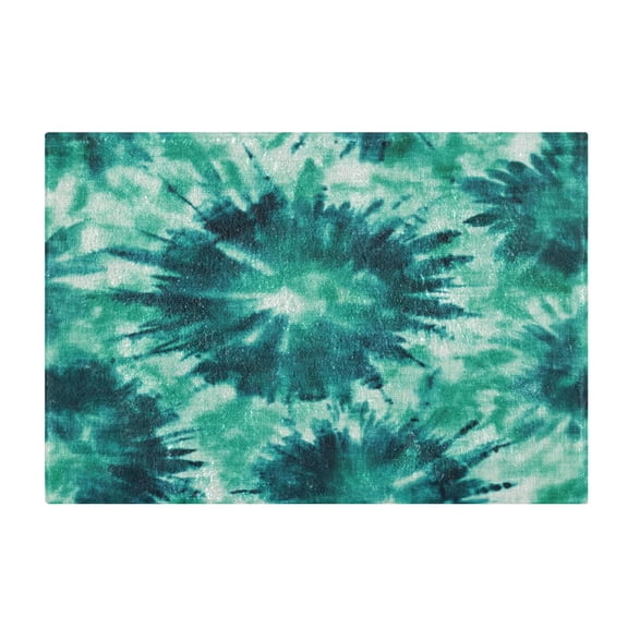 2 Piece Soft Bathroom Rug Set Dark Teal Tie-dye Pattern Bath Mat and U-Shaped Toilet Contour Rug (16"x24"+20"x24")