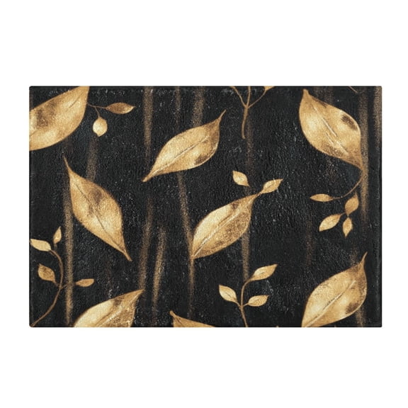 2 Piece Soft Bathroom Rug Set Delicate Gold Leaf Pattern Bath Mat and U-Shaped Toilet Contour Rug (16"x24"+20"x24")