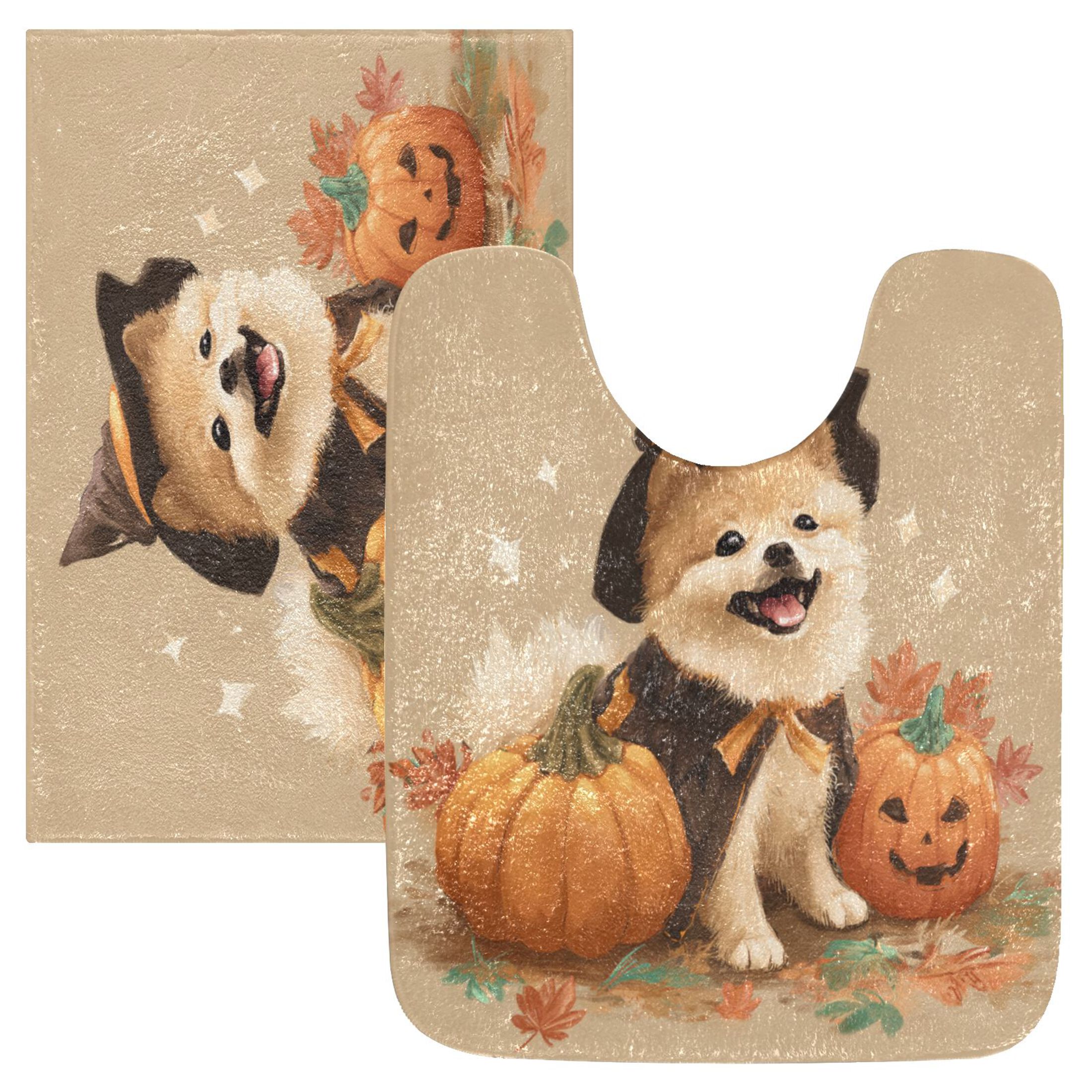 2 Piece Soft Bathroom Rug Set Dog Dressed in Halloween Costumes Bath ...