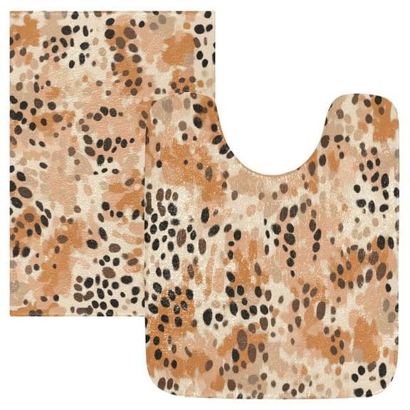 2 Piece Soft Bathroom Rug Set Earthy Brown Leopard Print Bath Mat and U-Shaped Toilet Contour Rug (16"x24" 20"x24")