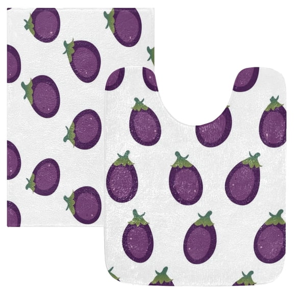 2 Piece Soft Bathroom Rug Set Eggplant-shaped Pattern Bath Mat and U-Shaped Toilet Contour Rug (16"x24" 20"x24")