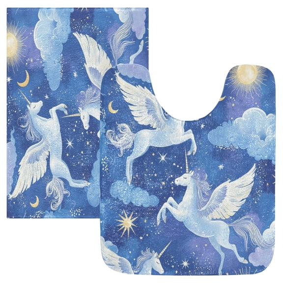 2 Piece Soft Bathroom Rug Set Enchanting Unicorn Pattern Bath Mat and U-Shaped Toilet Contour Rug (16"x24" 20"x24")