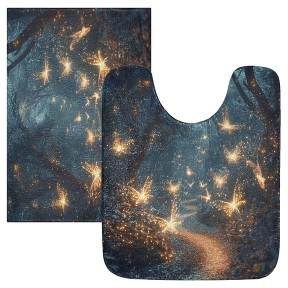 2 Piece Soft Bathroom Rug Set Fantasy Forest at Night Bath Mat and U-Shaped Toilet Contour Rug (16"x24" 20"x24")