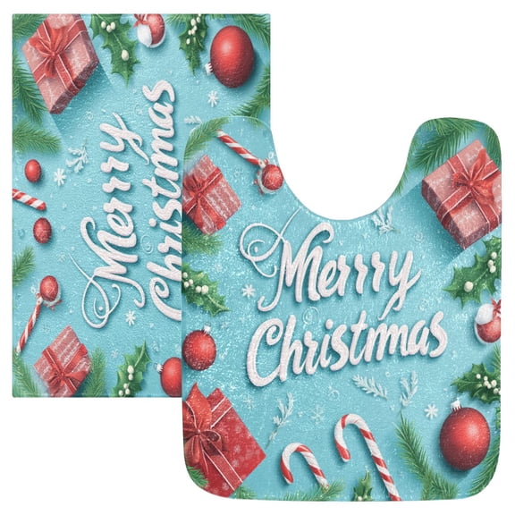 2 Piece Soft Bathroom Rug Set Festive Decorations Bath Mat and U-Shaped Toilet Contour Rug (16"x24" 20"x24")