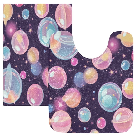 2 Piece Soft Bathroom Rug Set Floating Bubbles Pattern Bath Mat and U-Shaped Toilet Contour Rug (16"x24"+20"x24")