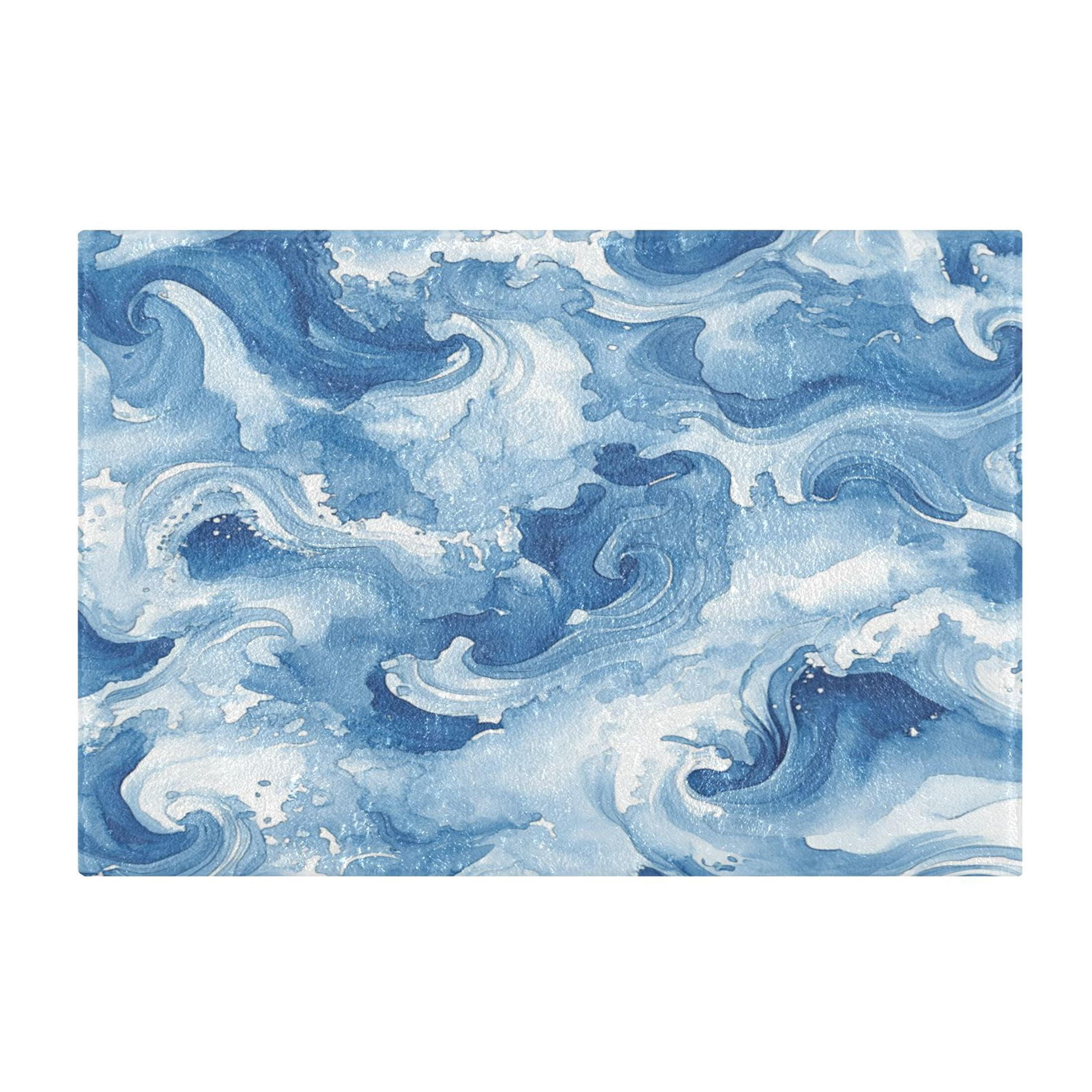 2 Piece Soft Bathroom Rug Set Fluid Indigo Waves Bath Mat and U-Shaped ...