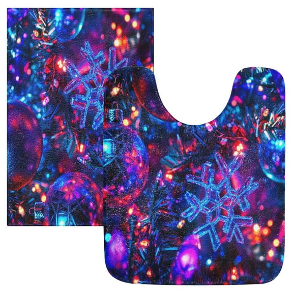 2 Piece Soft Bathroom Rug Set Glittery Ornaments Bath Mat and U-Shaped Toilet Contour Rug (16"x24" 20"x24")