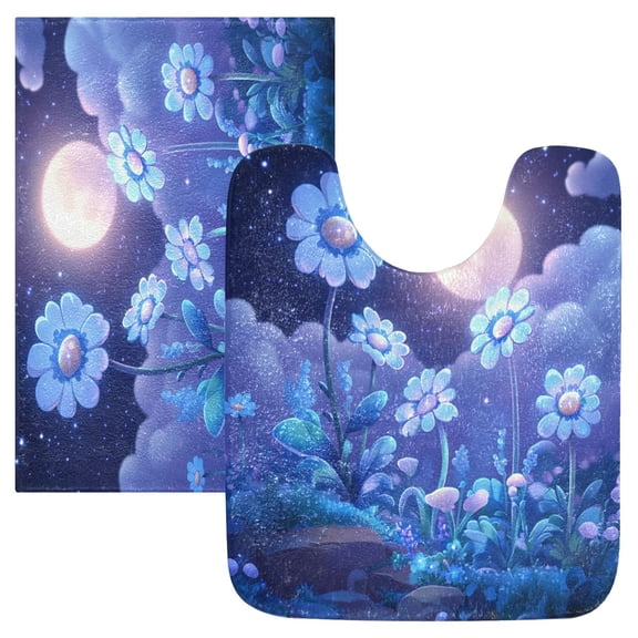 2 Piece Soft Bathroom Rug Set Glowing Flowers Bath Mat and U-Shaped Toilet Contour Rug (16"x24" 20"x24")
