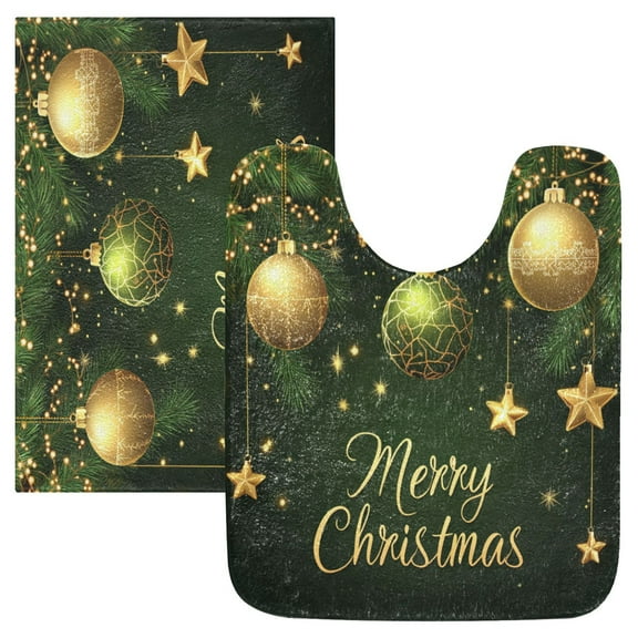 2 Piece Soft Bathroom Rug Set Golden Decorations Bath Mat and U-Shaped Toilet Contour Rug (16"x24"+20"x24")