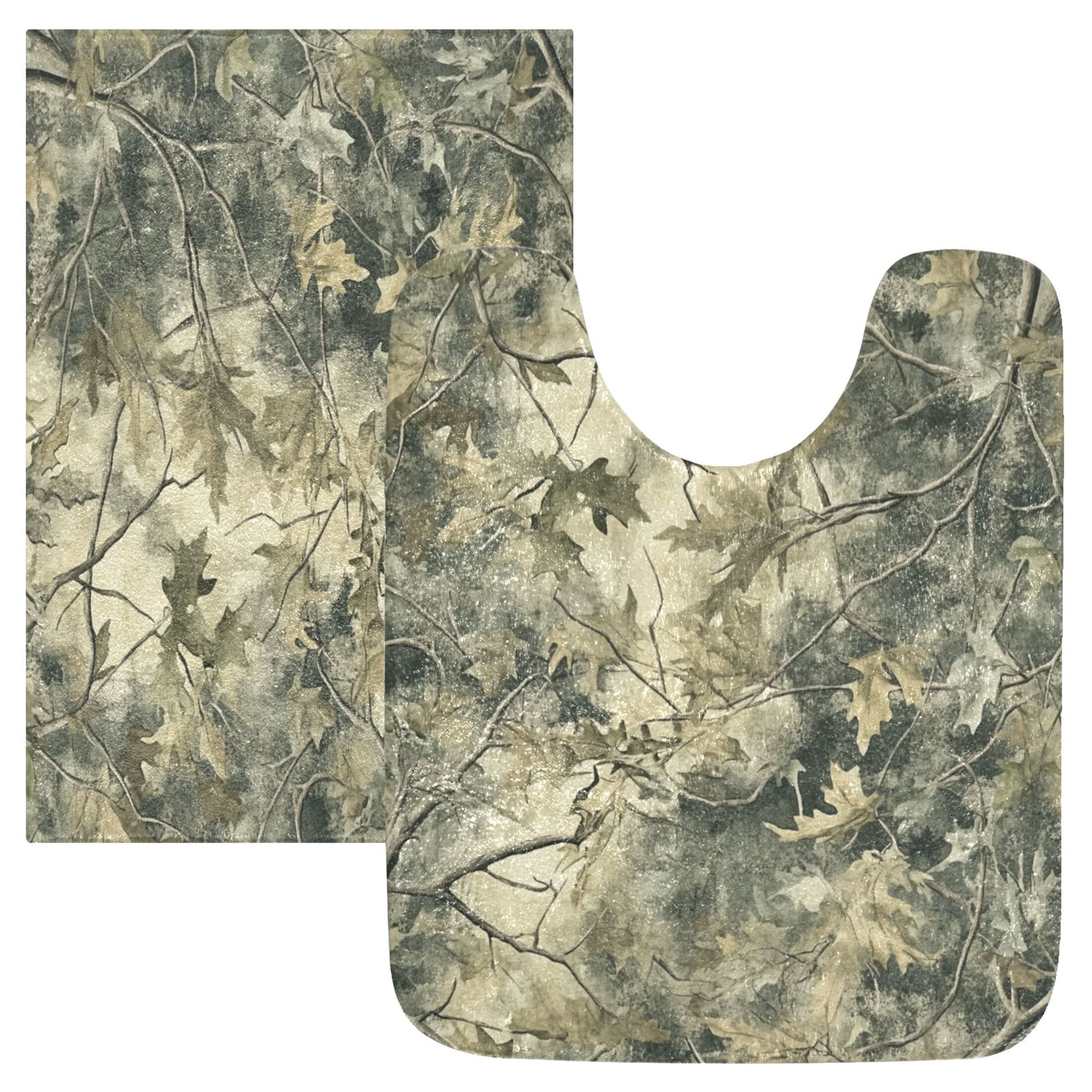 2 Piece Soft Bathroom Rug Set Green Camouflage Pattern Bath Mat and U ...
