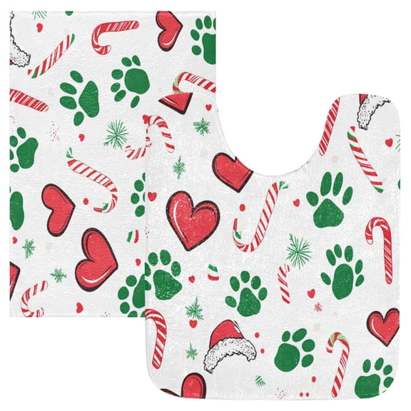 2 Piece Soft Bathroom Rug Set Green Dog Paw Prints Bath Mat and U-Shaped Toilet Contour Rug (16"x24" 20"x24")