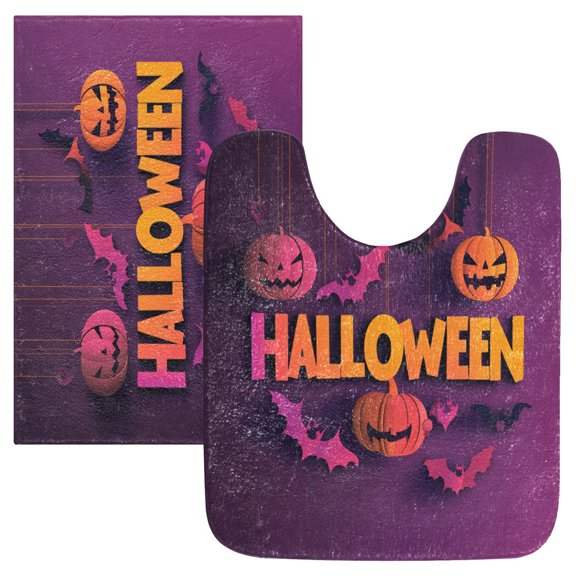 2 Piece Soft Bathroom Rug Set Halloween Bath Mat and U-Shaped Toilet Contour Rug (16"x24" 20"x24")