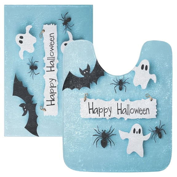 2 Piece Soft Bathroom Rug Set Halloween Decoration with Paper Bath Mat and U-Shaped Toilet Contour Rug (16"x24" 20"x24")