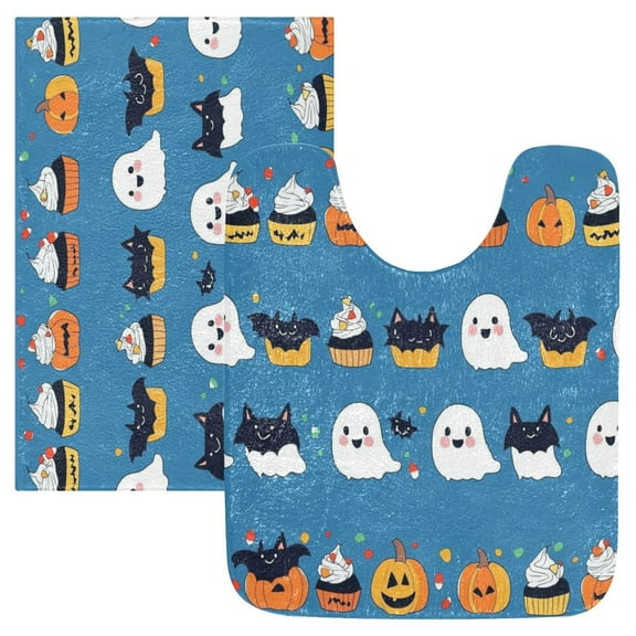 2 Piece Soft Bathroom Rug Set Halloween-themed Designs Bath Mat and U-Shaped Toilet Contour Rug (16"x24" 20"x24")