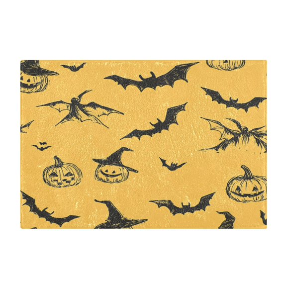 2 Piece Soft Bathroom Rug Set Halloween-themed Hand-drawn Pattern Bath Mat and U-Shaped Toilet Contour Rug (16"x24"+20"x24")
