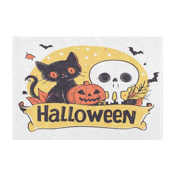 2 Piece Soft Bathroom Rug Set Halloween-themed Logo Bath Mat and U-Shaped Toilet Contour Rug (16"x24"+20"x24")
