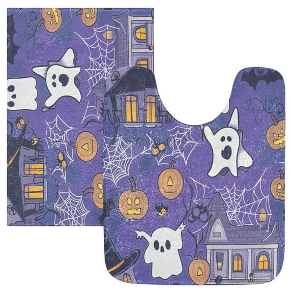 2 Piece Soft Bathroom Rug Set Halloween-themed Style Bath Mat and U-Shaped Toilet Contour Rug (16"x24" 20"x24")