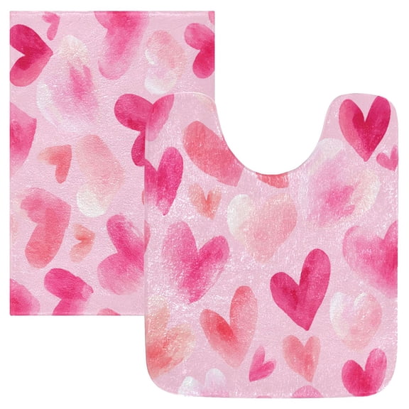 2 Piece Soft Bathroom Rug Set Hand-drawn Hearts Bath Mat and U-Shaped Toilet Contour Rug (16"x24"+20"x24")